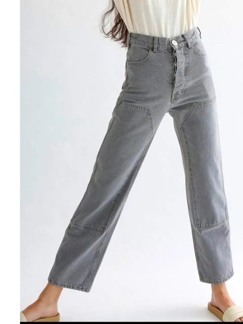 Jesse Kamm patchfront handy pants jeans grey patchfront denim 2 NWOT